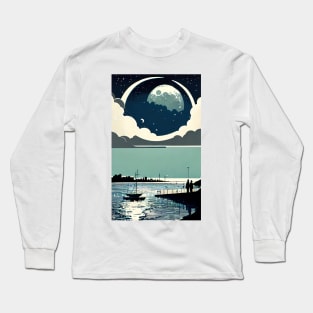 Blue Moon bay abstract line art Long Sleeve T-Shirt